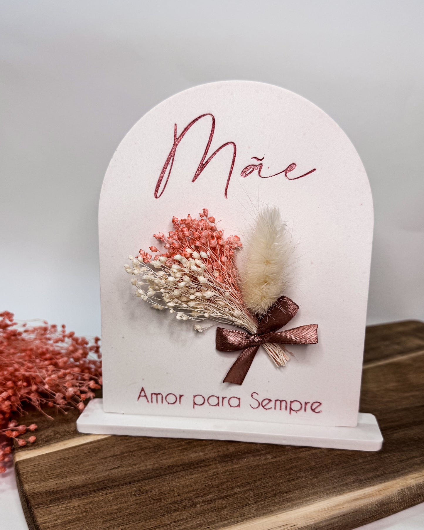 PLACA COM BASE "MÃE, AMOR PARA SEMPRE" - GESSO PERFUMADO